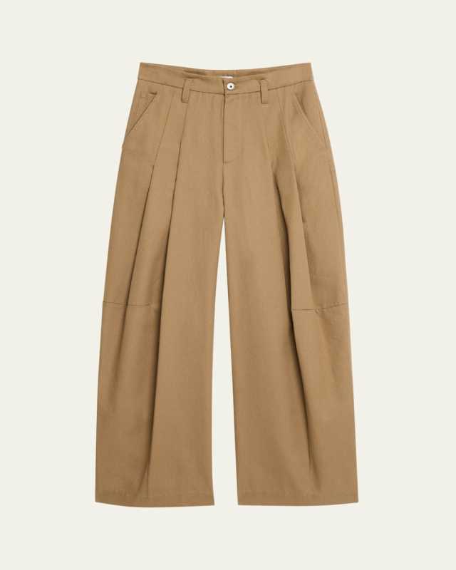 Barrel Pleated Cotton Twill Pants
